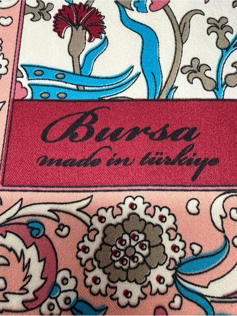 Bursa‎ Silk Art Scarf Wrap Oblong Made in Turkey Floral Pink Blue 66